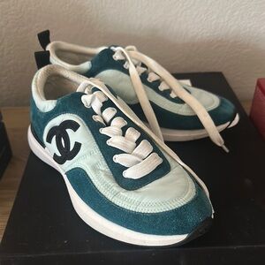 Chanel Turquoise and White Athletic Shoes